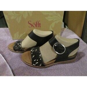 NWT Womens Black & White Sofft Bali Sandals, 10